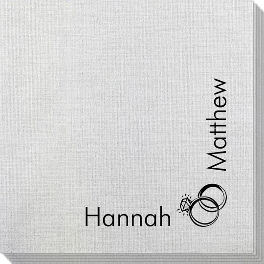 Corner Text with Wedding Rings Design Bamboo Luxe Napkins